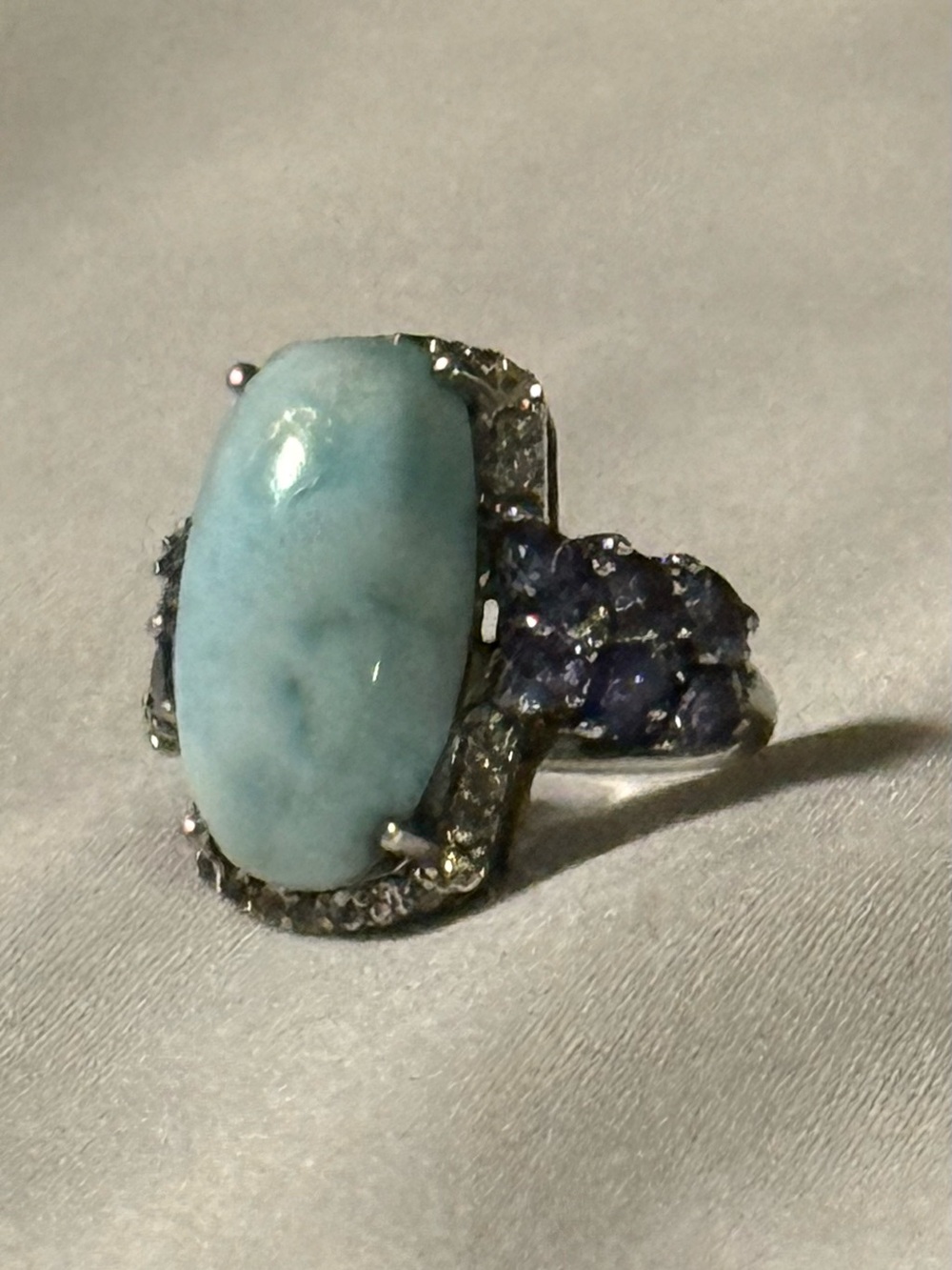 Blue Larimar and Tanzanite Accent Sterling Ring